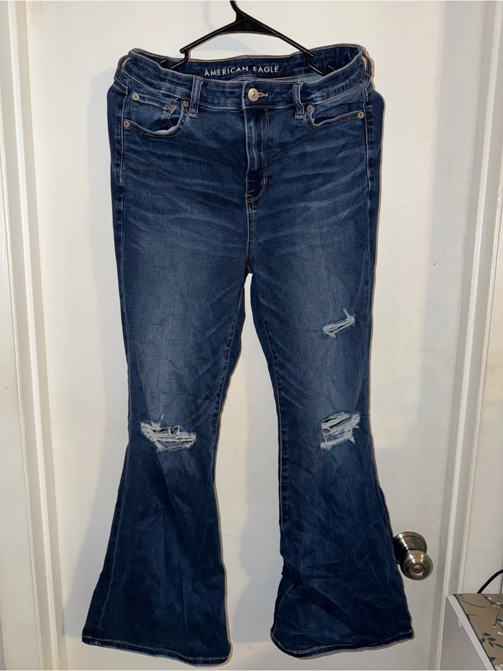 American Eagle Outfitters Dark Blue Distressed Flare Jeans